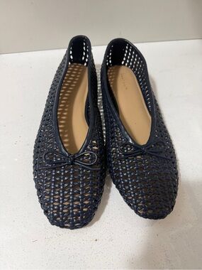 ANN TAYLOR Woven Ballet Flat in Navy with Bow